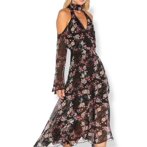NICHOLAS Dresses & Skirts - New w/Tags NICHOLAS pure silk floral flowing Goddess cold shoulder dress